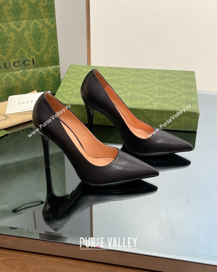 Gucci Leather Pointed High heel Pumps 10.5cm with GG Black 2023 7386822 (SS-231012069)