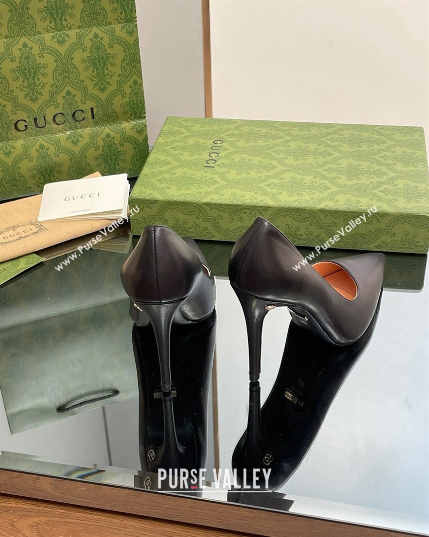 Gucci Leather Pointed High heel Pumps 10.5cm with GG Black 2023 7386822 (SS-231012069)