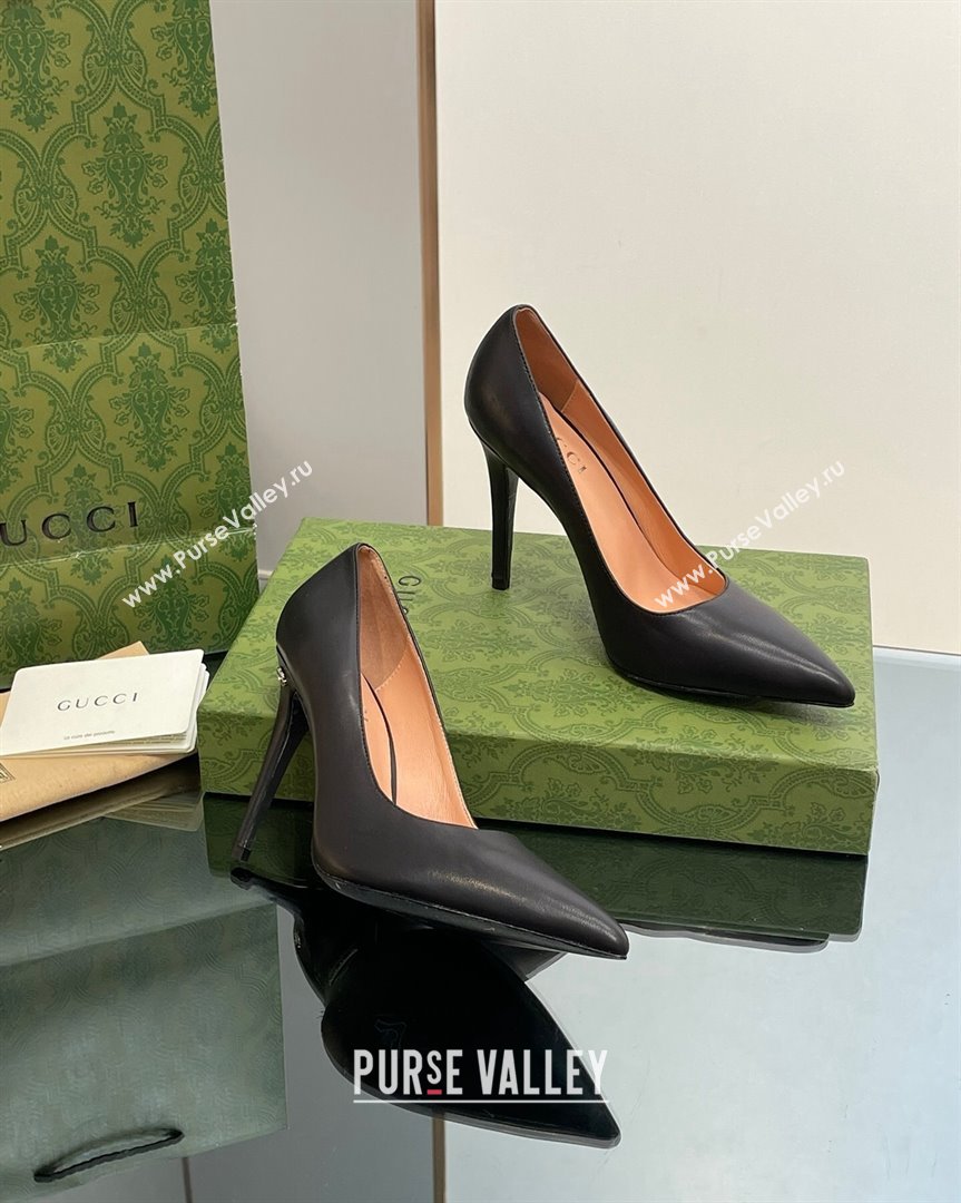 Gucci Leather Pointed High heel Pumps 10.5cm with GG Black 2023 7386822 (SS-231012069)