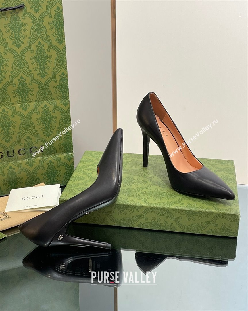 Gucci Leather Pointed High heel Pumps 10.5cm with GG Black 2023 7386822 (SS-231012069)