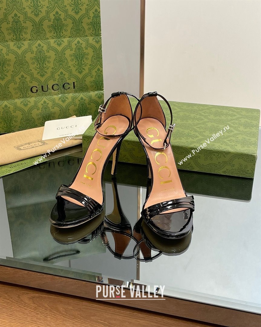 Gucci Heeled Patent Leather Sandals 8.5cm Black 2023 551213 (SS-231012014)