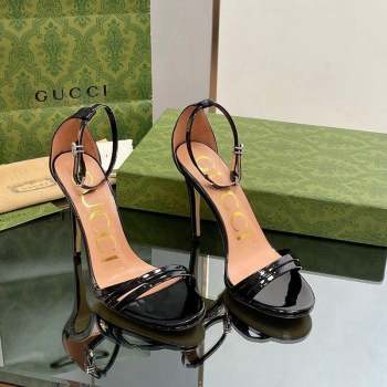 Gucci Heeled Patent Leather Sandals 8.5cm Black 2023 551213 (SS-231012014)