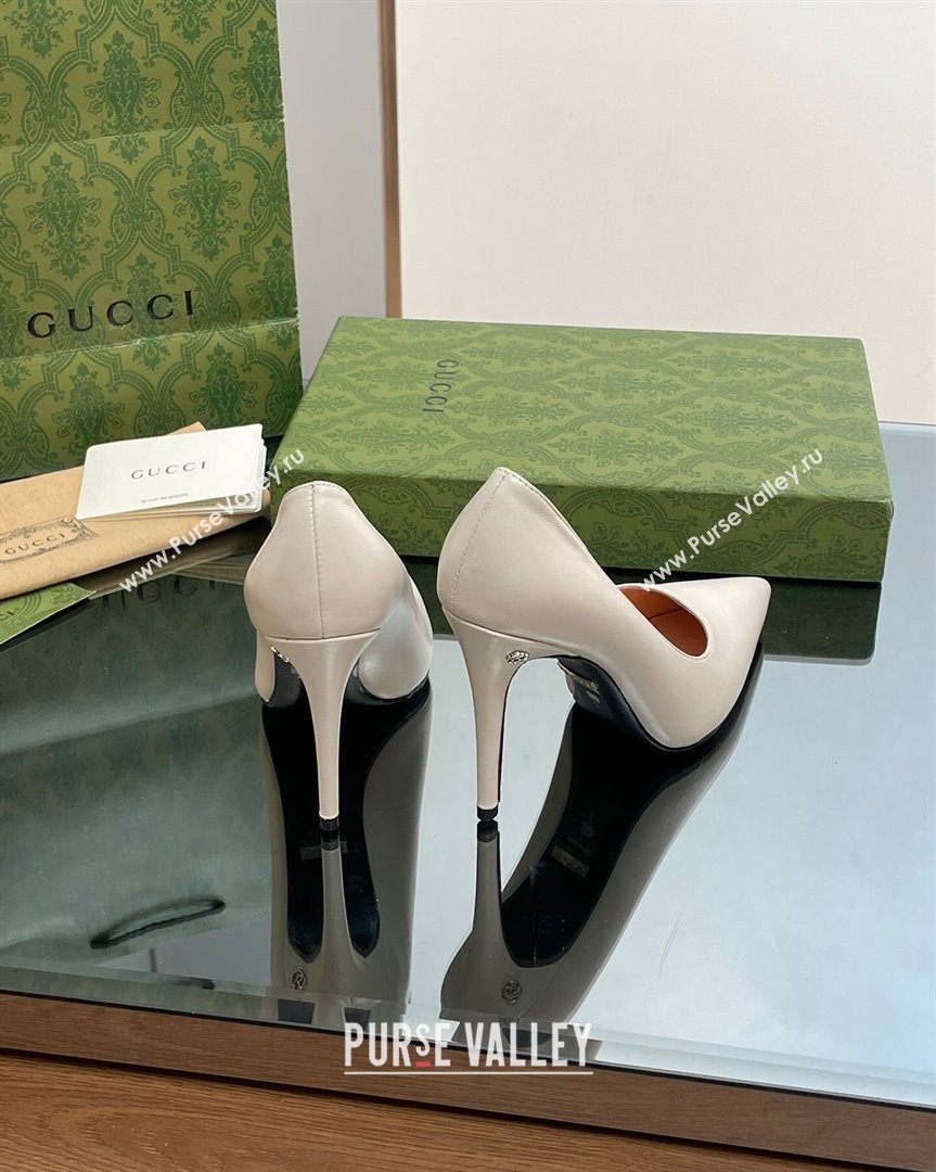 Gucci Leather Pointed High heel Pumps 10.5cm with GG White 2023 7386822 (SS-231012002)