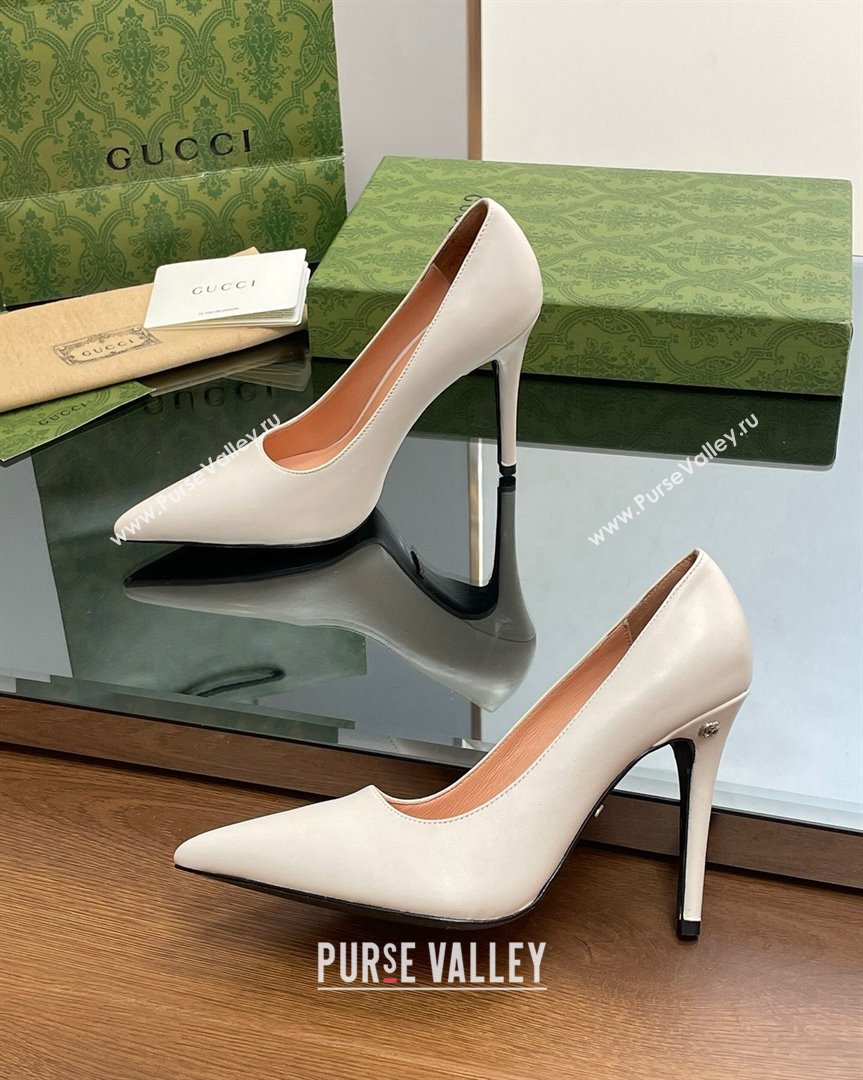 Gucci Leather Pointed High heel Pumps 10.5cm with GG White 2023 7386822 (SS-231012002)