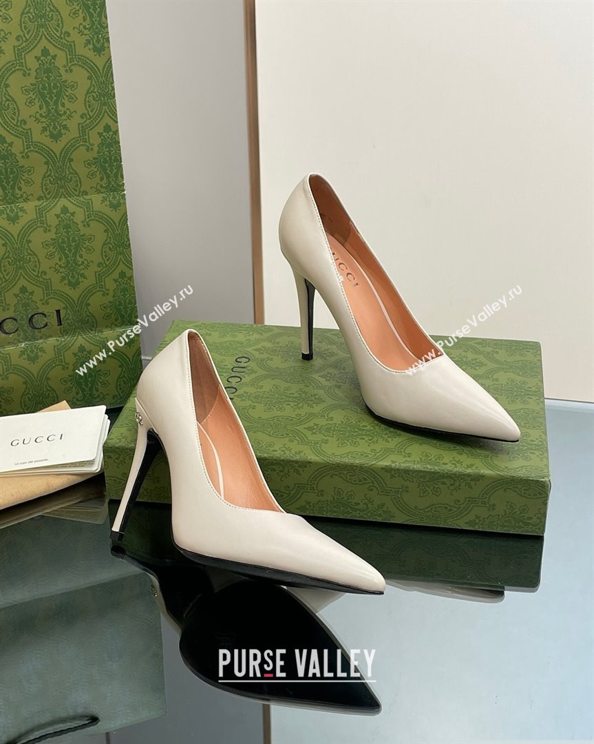 Gucci Leather Pointed High heel Pumps 10.5cm with GG White 2023 7386822 (SS-231012002)