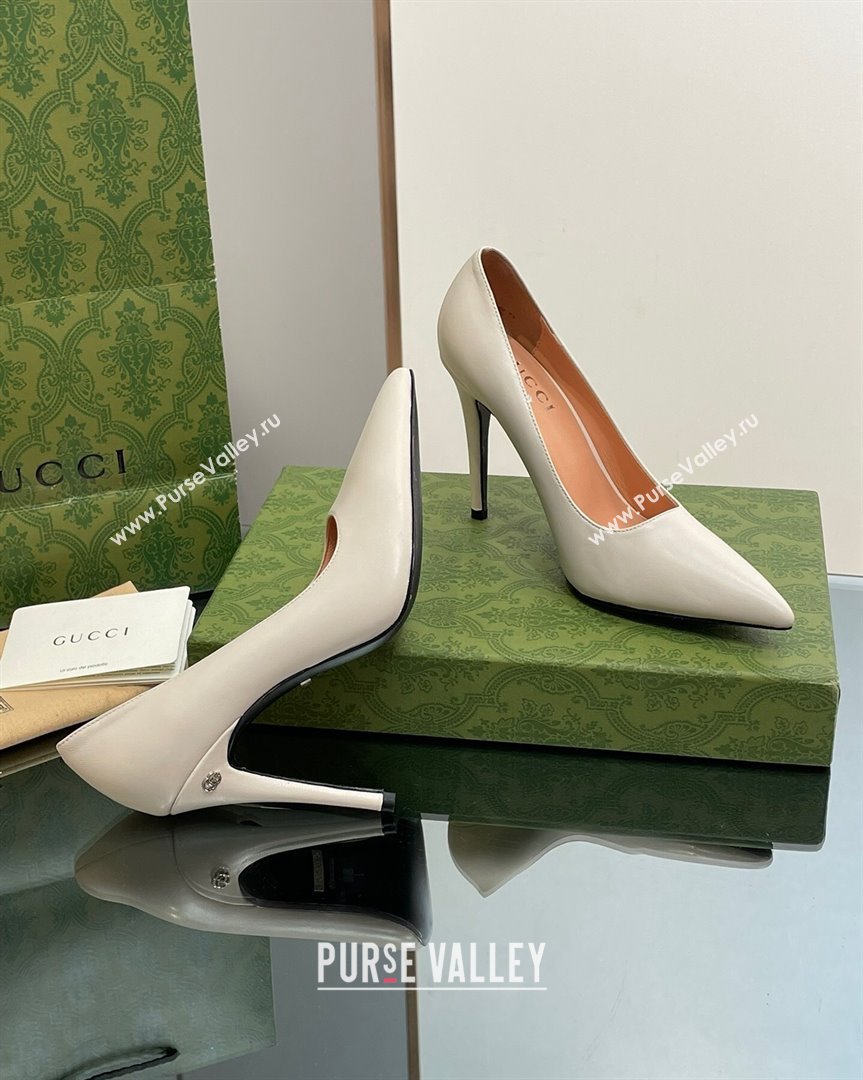 Gucci Leather Pointed High heel Pumps 10.5cm with GG White 2023 7386822 (SS-231012002)