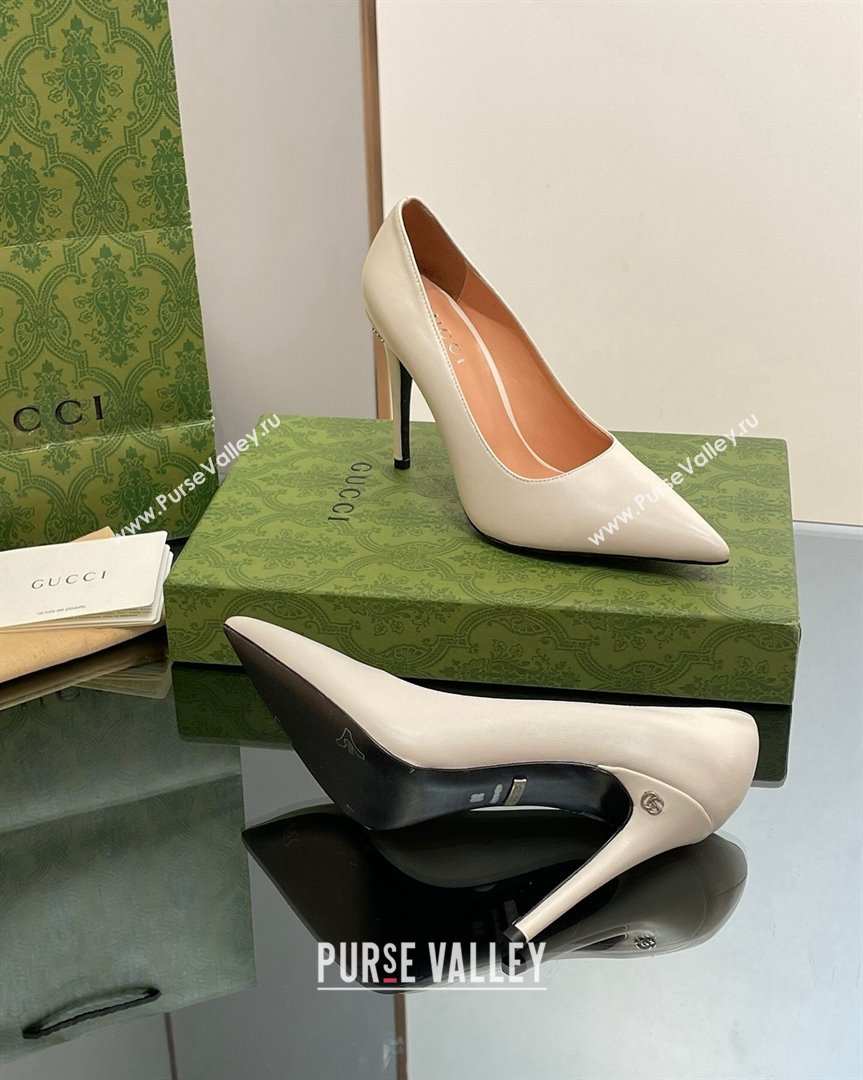 Gucci Leather Pointed High heel Pumps 10.5cm with GG White 2023 7386822 (SS-231012002)