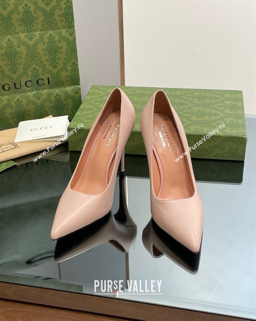 Gucci Leather Pointed High heel Pumps 10.5cm with GG Light Pink 2023 7386822 (SS-231012003)