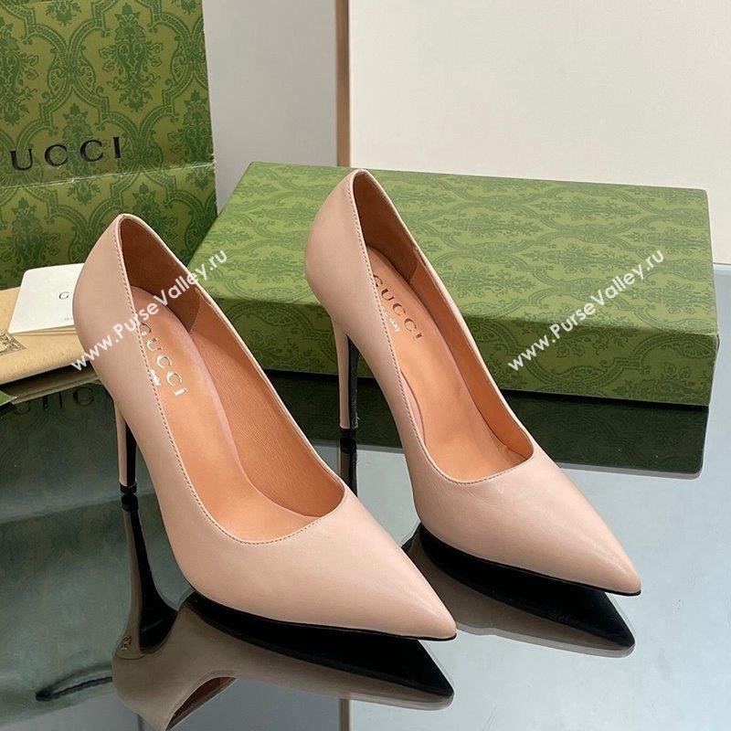 Gucci Leather Pointed High heel Pumps 10.5cm with GG Light Pink 2023 7386822 (SS-231012003)