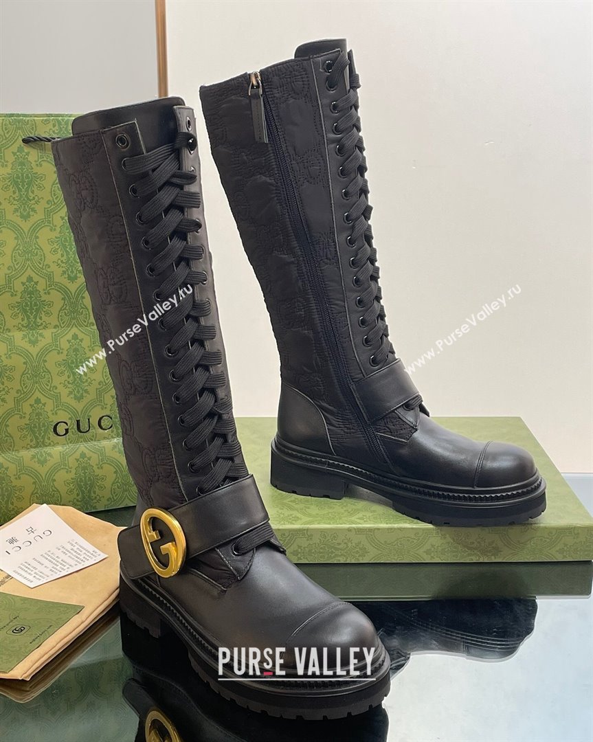 Gucci Blondie GG Fabric Medium Boots Black 2023 GG10121 (MD-231012022)