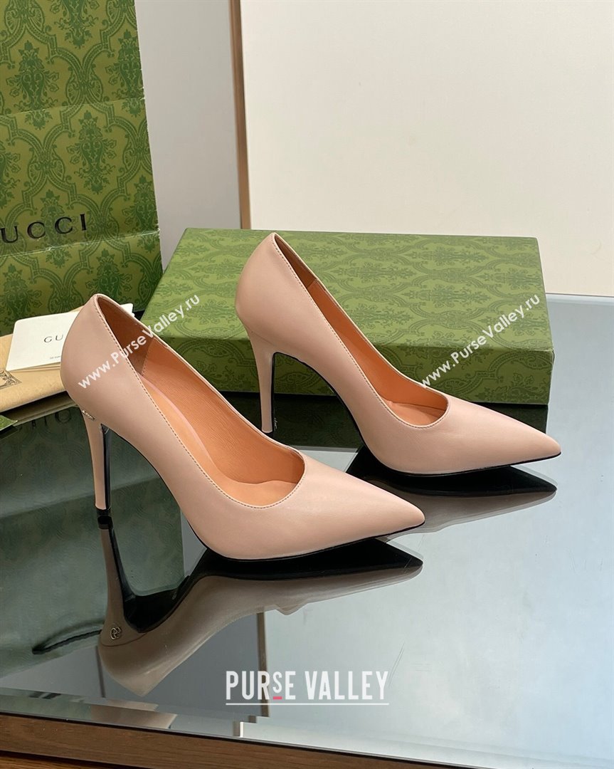 Gucci Leather Pointed High heel Pumps 10.5cm with GG Light Pink 2023 7386822 (SS-231012003)