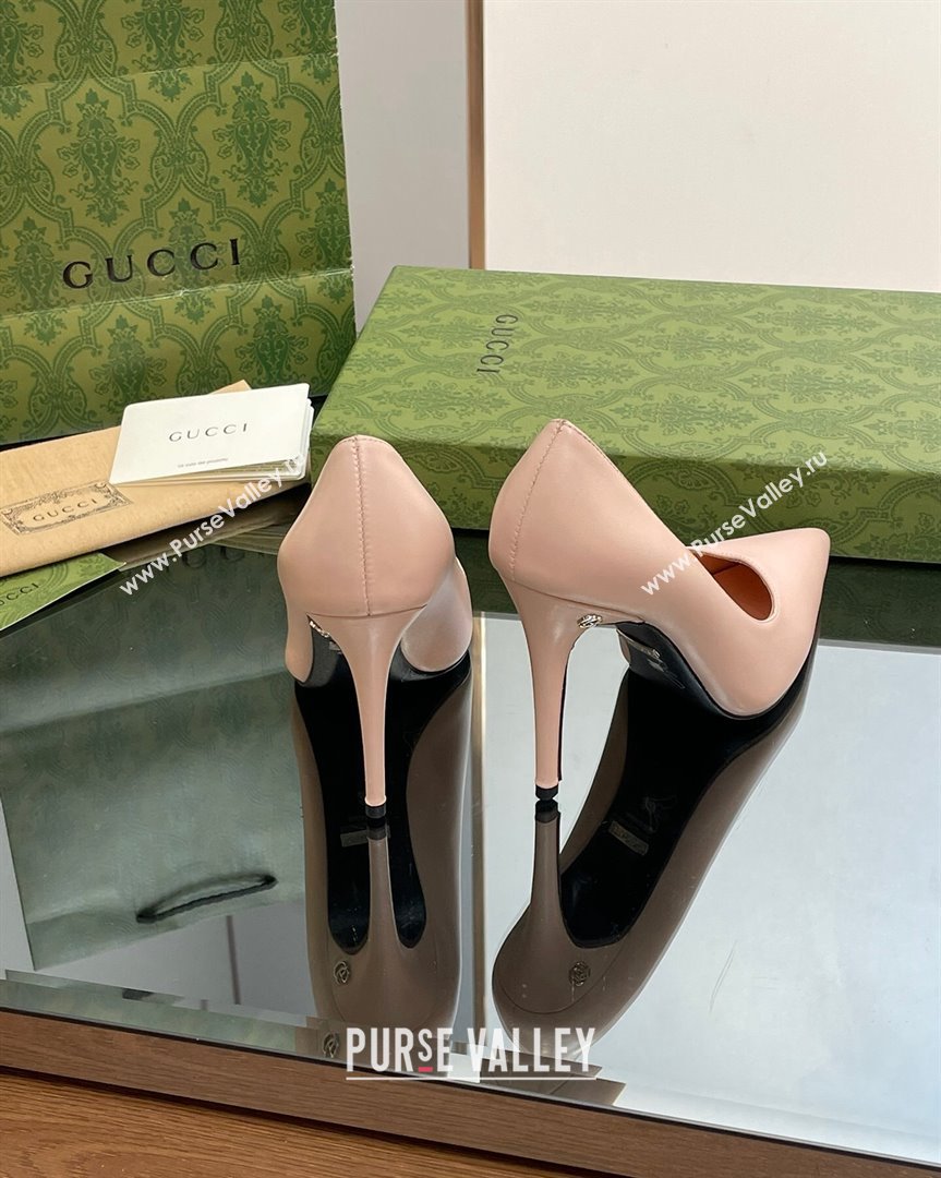 Gucci Leather Pointed High heel Pumps 10.5cm with GG Light Pink 2023 7386822 (SS-231012003)