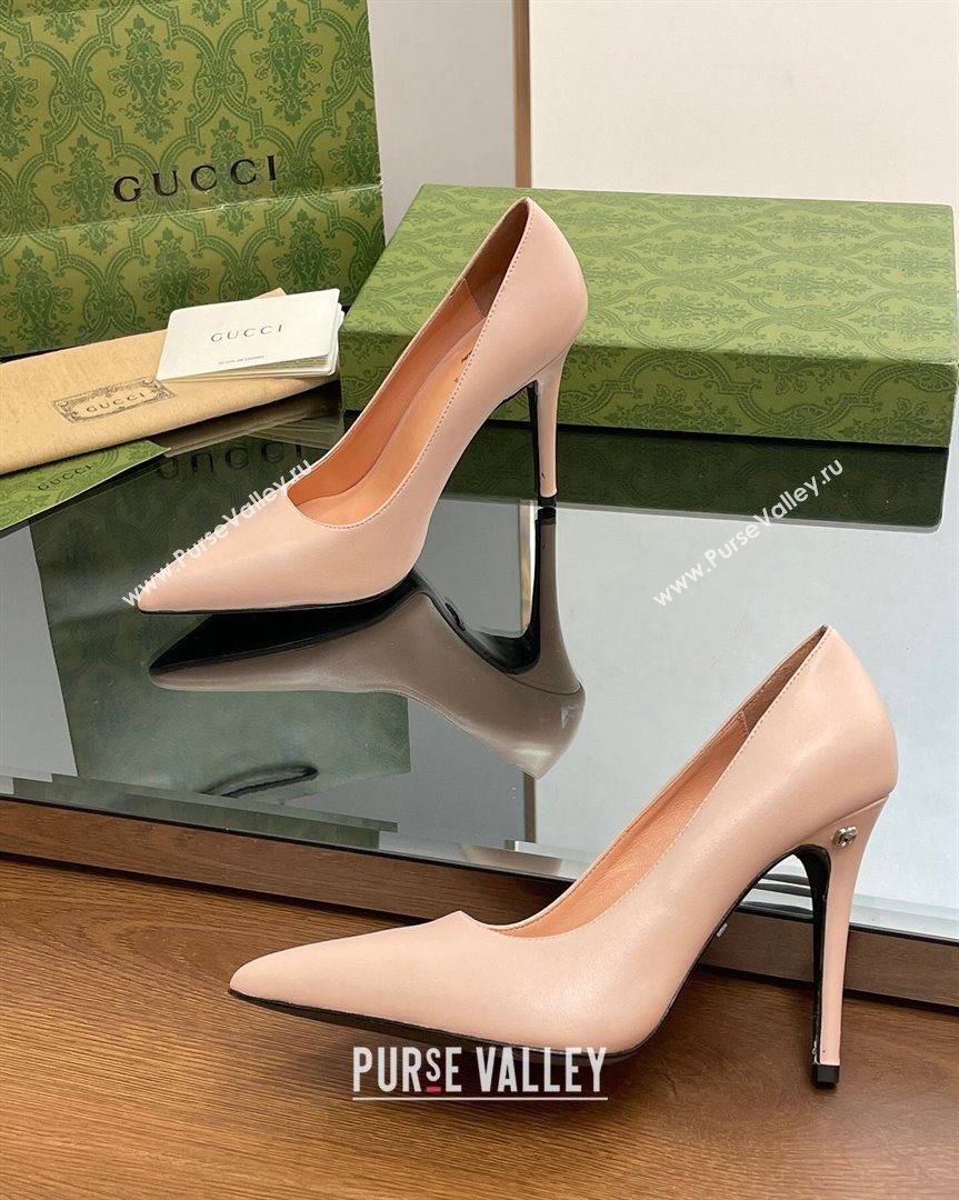 Gucci Leather Pointed High heel Pumps 10.5cm with GG Light Pink 2023 7386822 (SS-231012003)