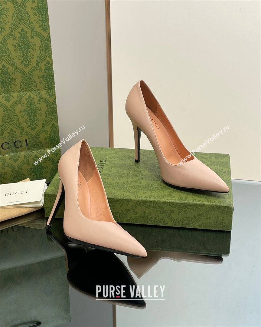 Gucci Leather Pointed High heel Pumps 10.5cm with GG Light Pink 2023 7386822 (SS-231012003)