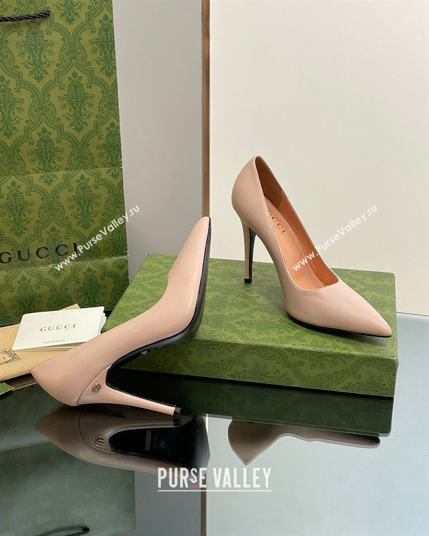 Gucci Leather Pointed High heel Pumps 10.5cm with GG Light Pink 2023 7386822 (SS-231012003)