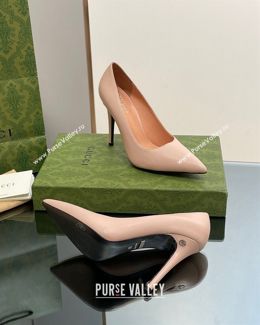 Gucci Leather Pointed High heel Pumps 10.5cm with GG Light Pink 2023 7386822 (SS-231012003)