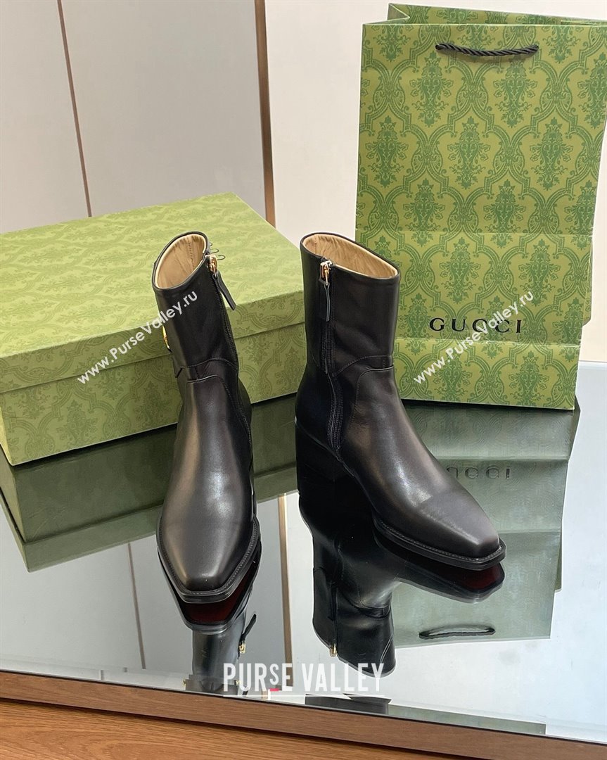 Gucci Leather Ankle Boots 4.5cm with Horsebit Black 2023 GG10122 (MD-231012026)