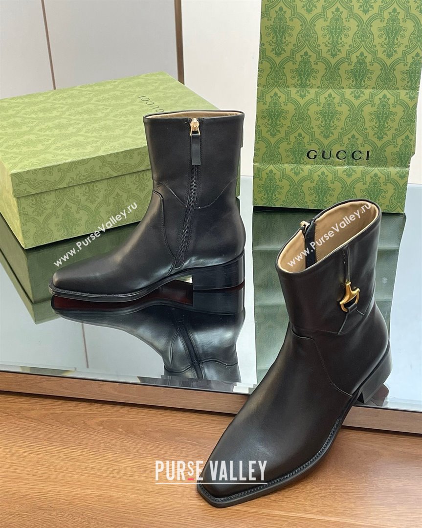 Gucci Leather Ankle Boots 4.5cm with Horsebit Black 2023 GG10122 (MD-231012026)