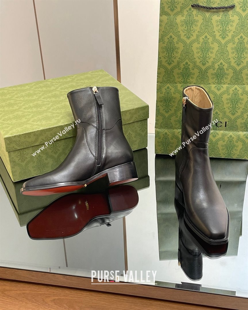 Gucci Leather Ankle Boots 4.5cm with Horsebit Black 2023 GG10122 (MD-231012026)