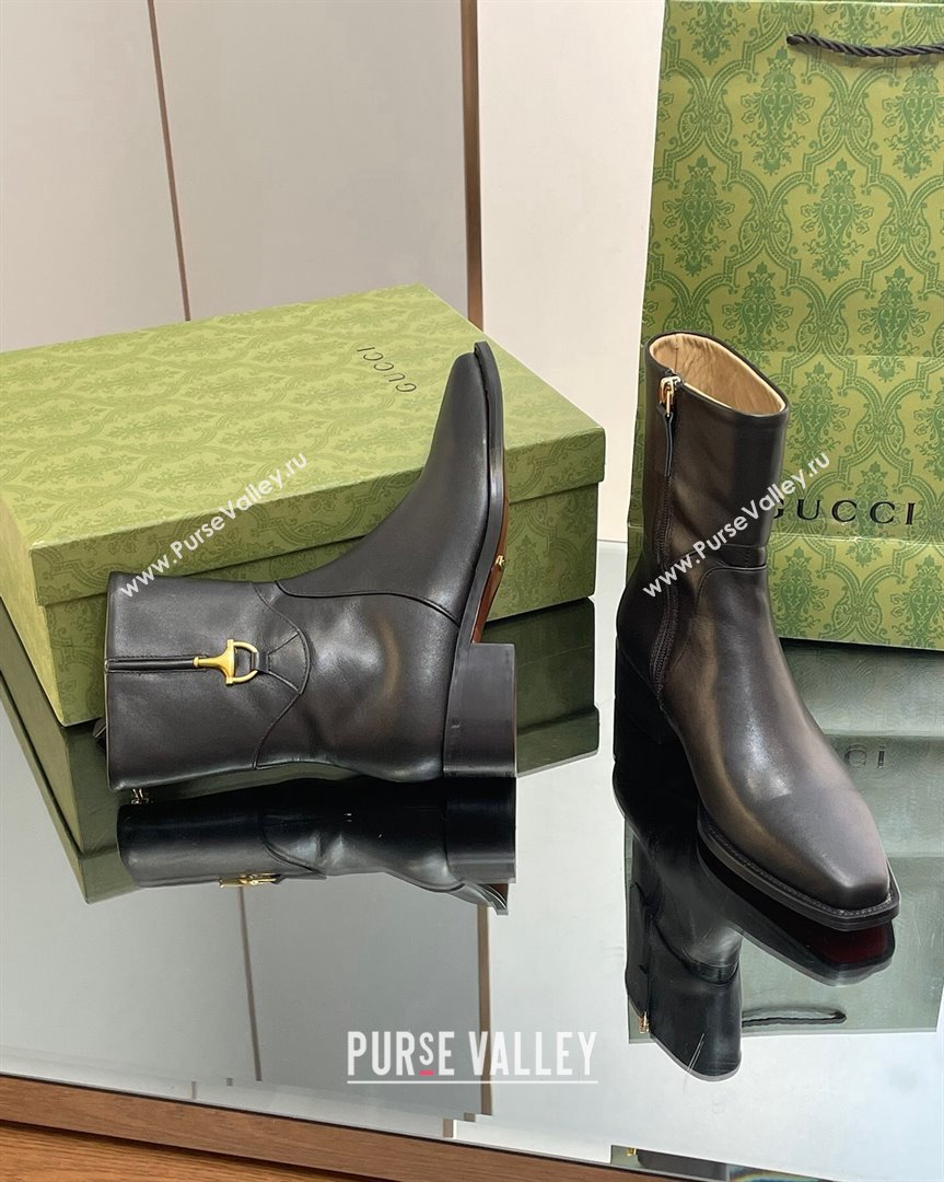 Gucci Leather Ankle Boots 4.5cm with Horsebit Black 2023 GG10122 (MD-231012026)