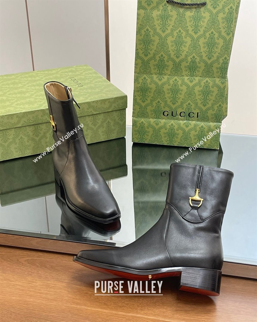 Gucci Leather Ankle Boots 4.5cm with Horsebit Black 2023 GG10122 (MD-231012026)