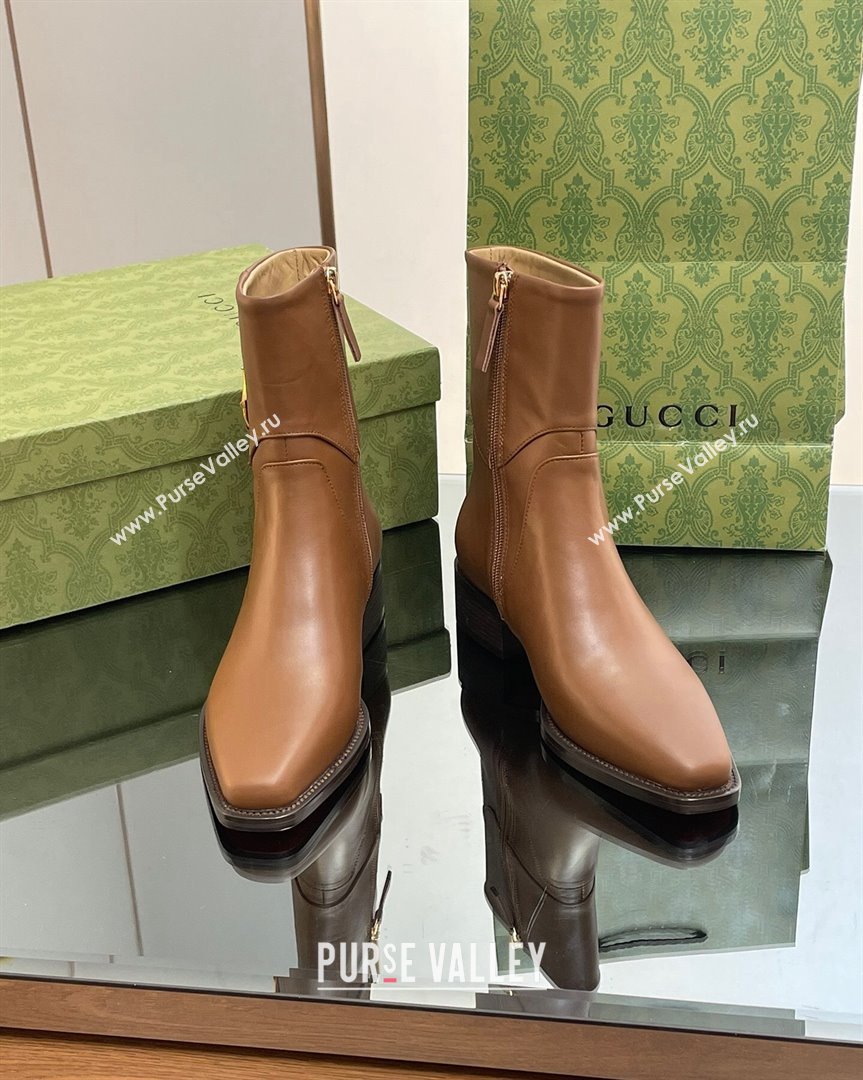 Gucci Leather Ankle Boots 4.5cm with Horsebit Brown 2 2023 GG10122 (MD-231012027)