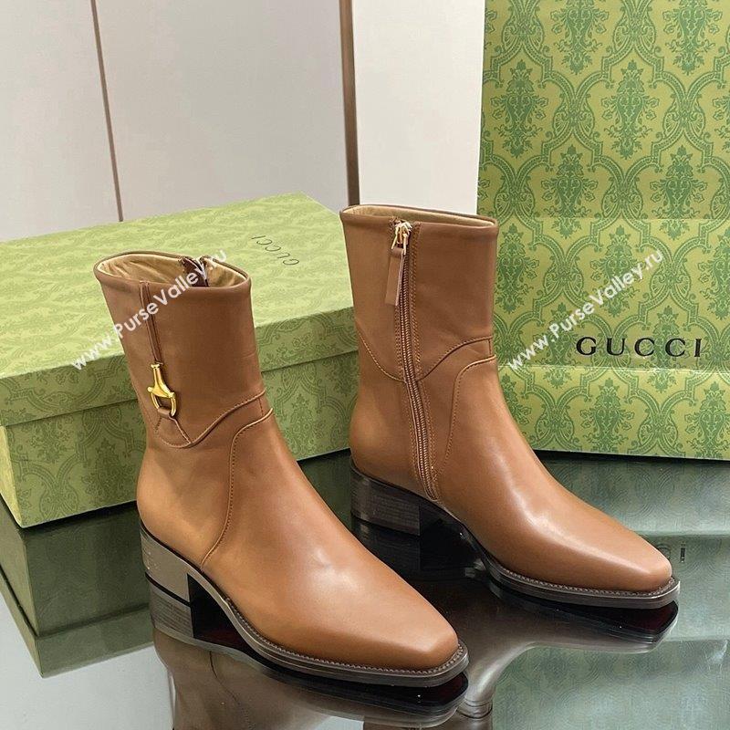 Gucci Leather Ankle Boots 4.5cm with Horsebit Brown 2 2023 GG10122 (MD-231012027)