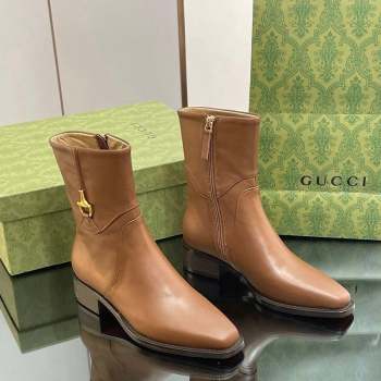 Gucci Leather Ankle Boots 4.5cm with Horsebit Brown 2 2023 GG10122 (MD-231012027)