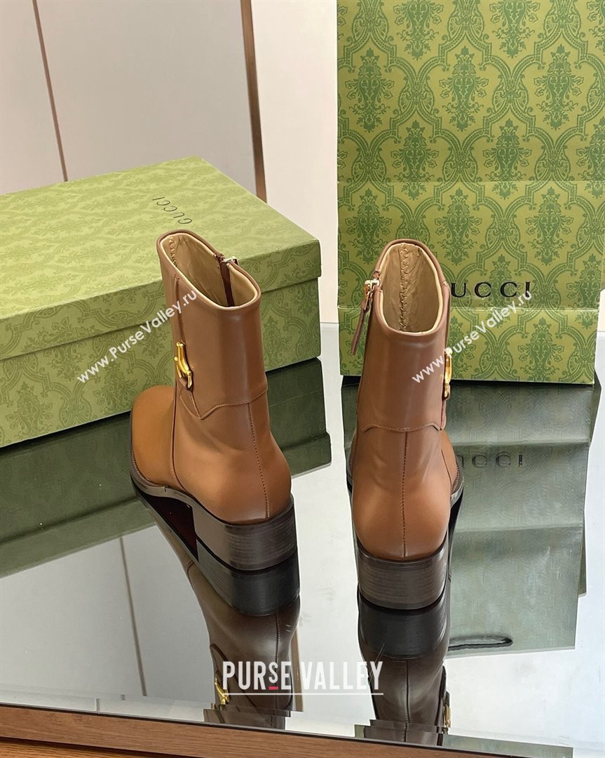 Gucci Leather Ankle Boots 4.5cm with Horsebit Brown 2 2023 GG10122 (MD-231012027)