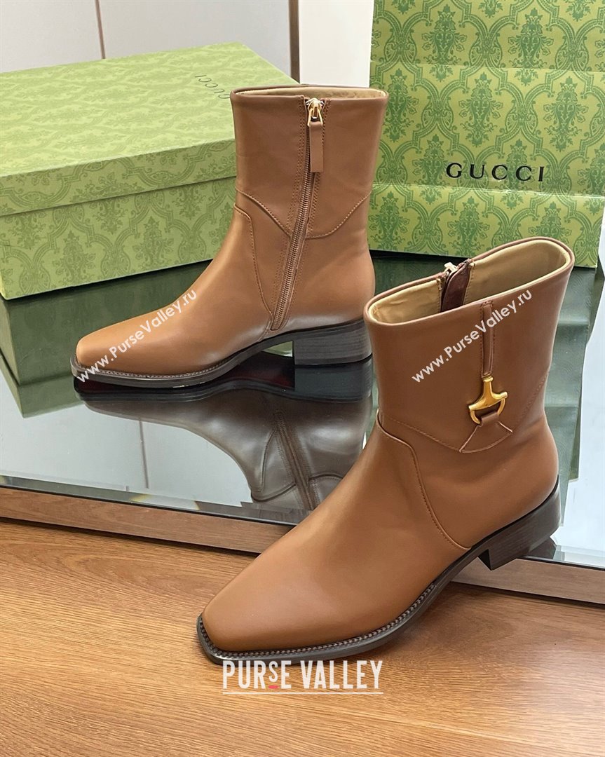 Gucci Leather Ankle Boots 4.5cm with Horsebit Brown 2 2023 GG10122 (MD-231012027)