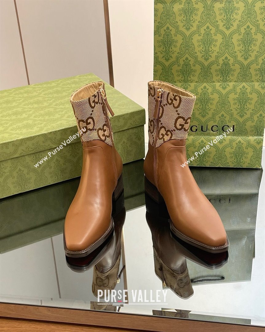 Gucci Leather and GG Canvas Ankle Boots 4.5cm with Horsebit Brown 2023 GG10122 (MD-231012028)