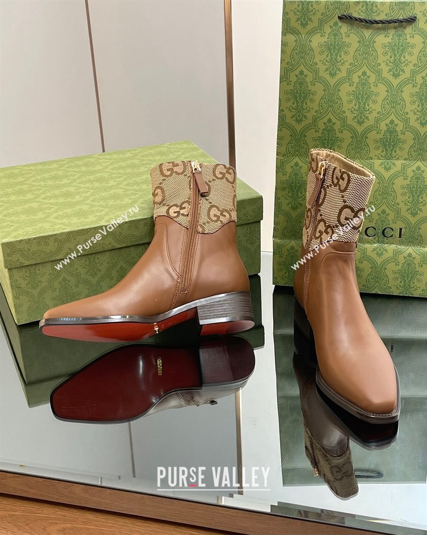 Gucci Leather and GG Canvas Ankle Boots 4.5cm with Horsebit Brown 2023 GG10122 (MD-231012028)