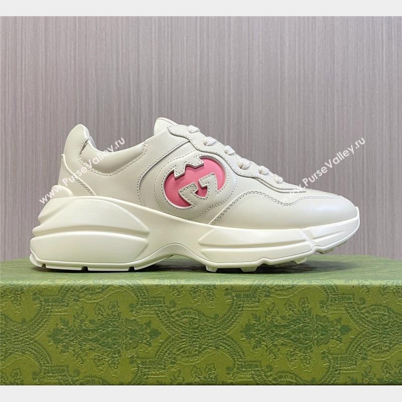 Gucci Leather Interlocking G Rhyton Sneakers White/Pink 2023 757887 (MD-231012029)