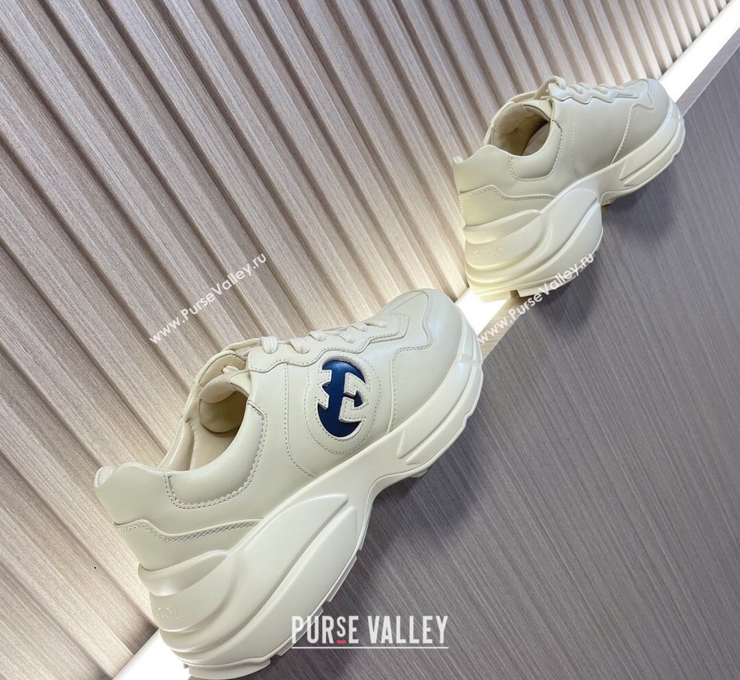 Gucci Leather Interlocking G Rhyton Sneakers White/Navy Blue 2023 757887 (MD-231012030)