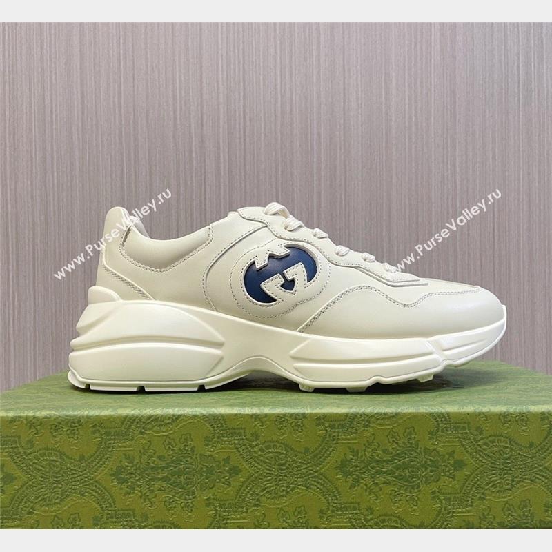 Gucci Leather Interlocking G Rhyton Sneakers White/Navy Blue 2023 757887 (MD-231012030)