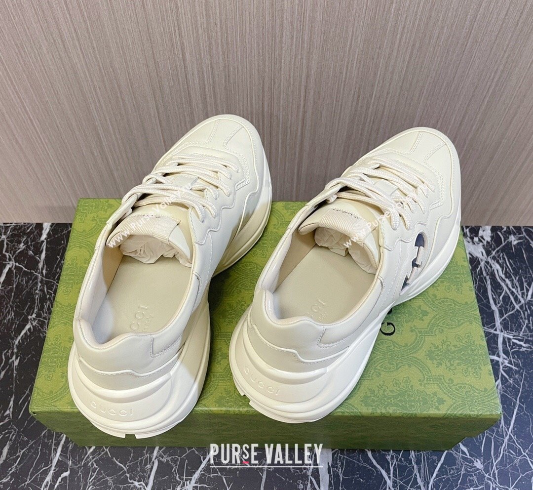 Gucci Leather Interlocking G Rhyton Sneakers White/Navy Blue 2023 757887 (MD-231012030)