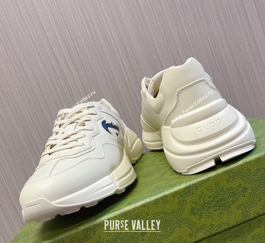 Gucci Leather Interlocking G Rhyton Sneakers White/Navy Blue 2023 757887 (MD-231012030)