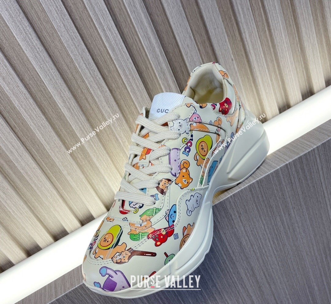 Kawaii x Gucci Animal Printed Leather Rhyton Sneakers White 2023 757887 (MD-231012034)