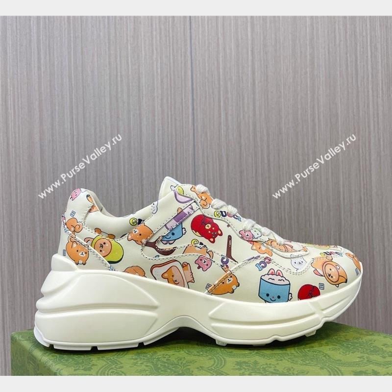 Kawaii x Gucci Animal Printed Leather Rhyton Sneakers White 2023 757887 (MD-231012034)