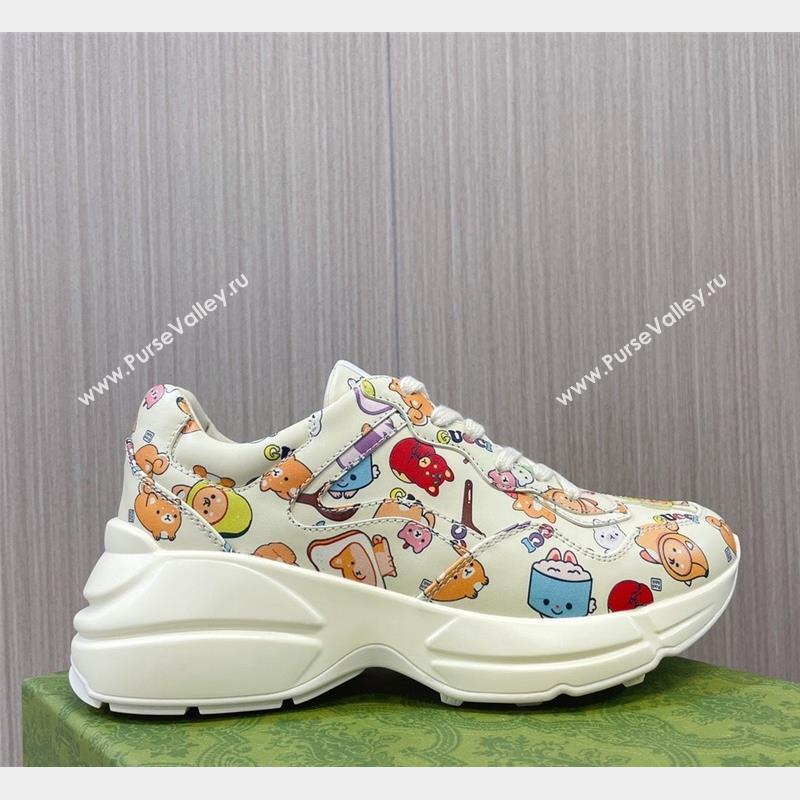 Kawaii x Gucci Animal Printed Leather Rhyton Sneakers White 2023 757887 (MD-231012034)