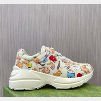 Kawaii x Gucci Animal Printed Leather Rhyton Sneakers White 2023 757887 (MD-231012034)