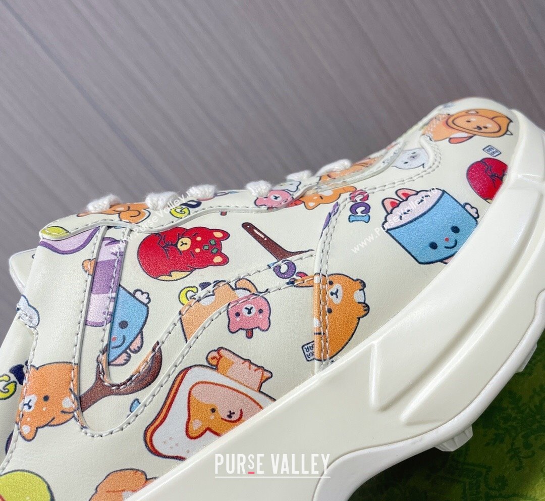 Kawaii x Gucci Animal Printed Leather Rhyton Sneakers White 2023 757887 (MD-231012034)