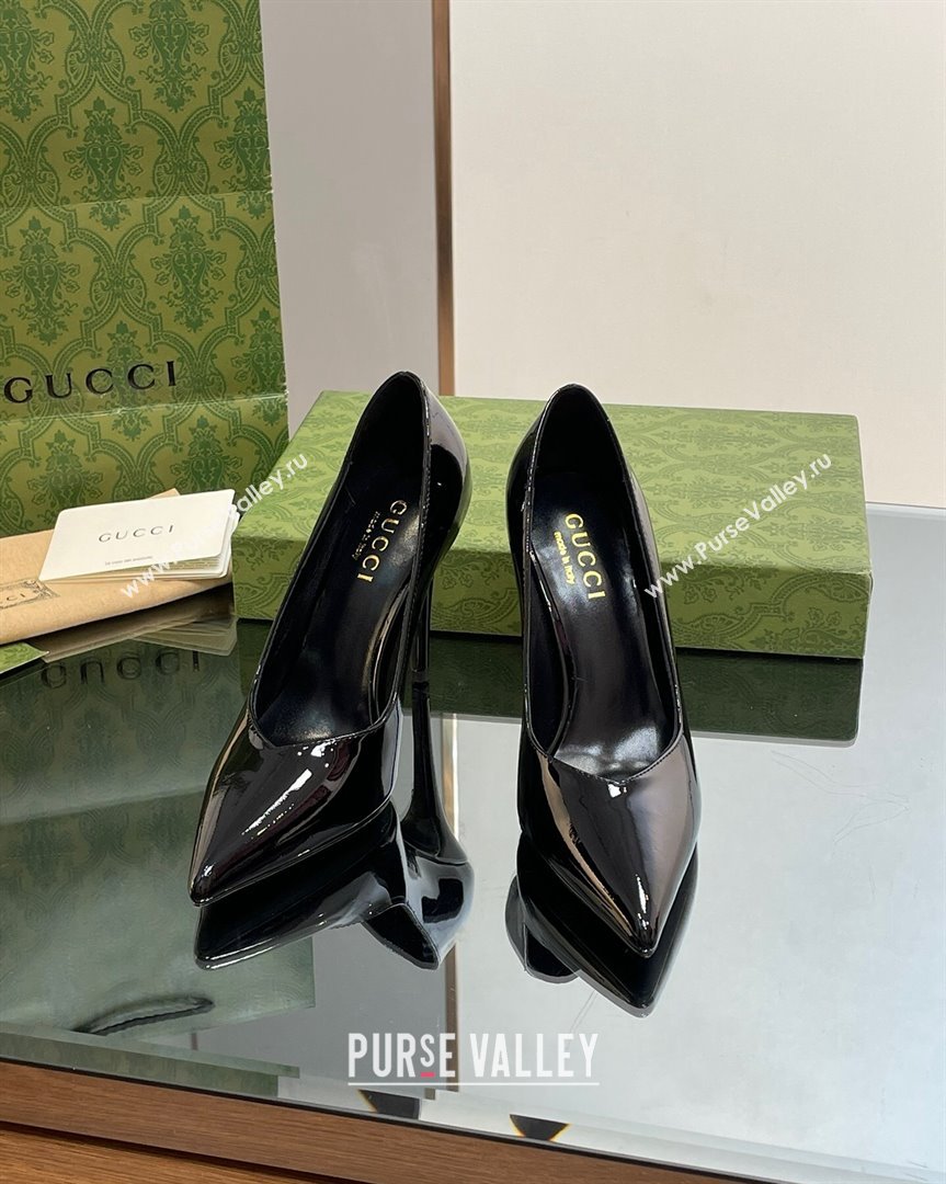 Gucci Patent Leather Pointed High heel Pumps 10.5cm with GG Black 2023 738682 (SS-231012005)