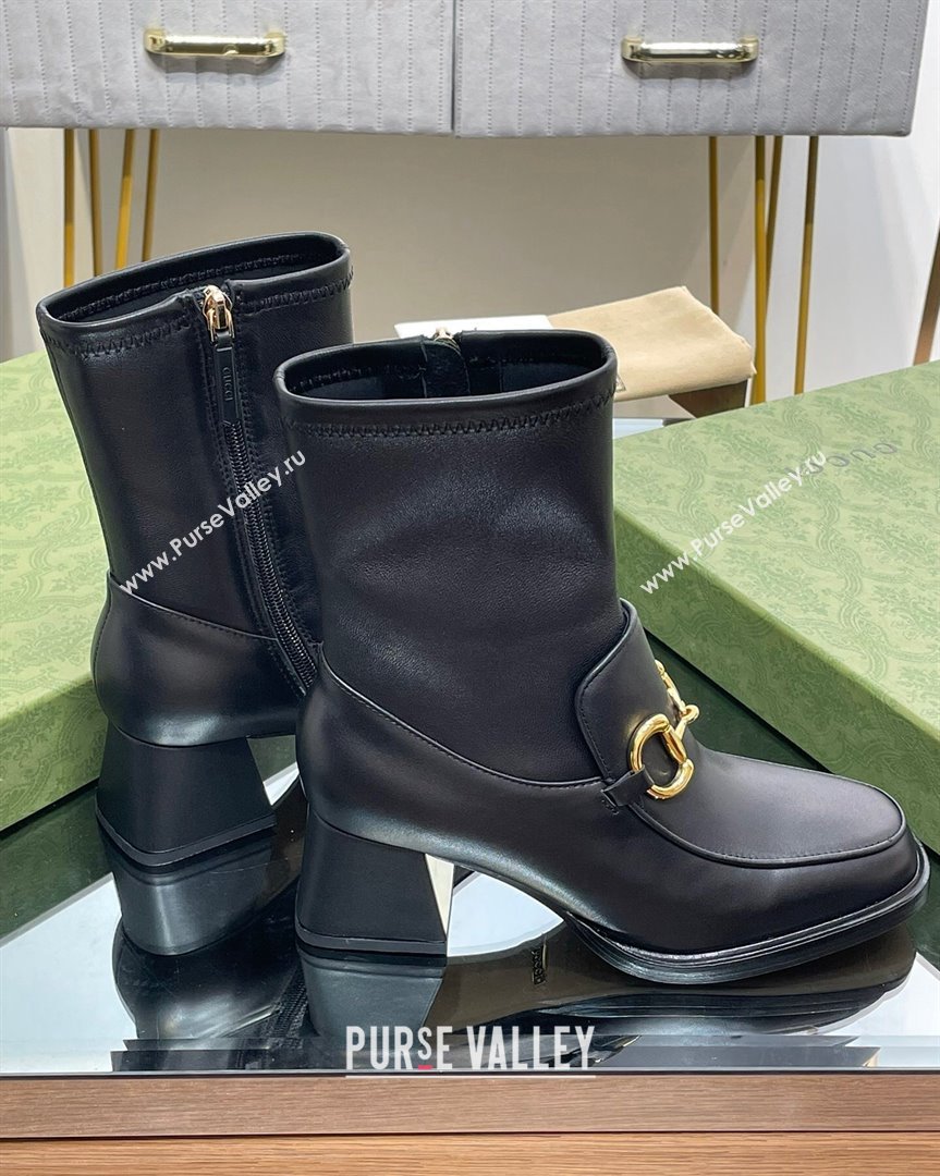 Gucci Leather Ankle Boot with Horsebit 5.5cm Black 2023 719830 (MD-231012035)