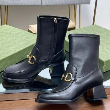 Gucci Leather Ankle Boot with Horsebit 5.5cm Black 2023 719830 (MD-231012035)