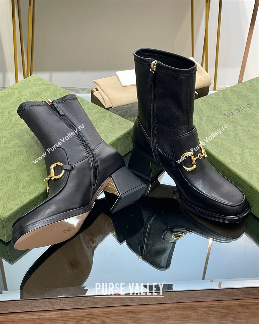 Gucci Leather Ankle Boot with Horsebit 5.5cm Black 2023 719830 (MD-231012035)