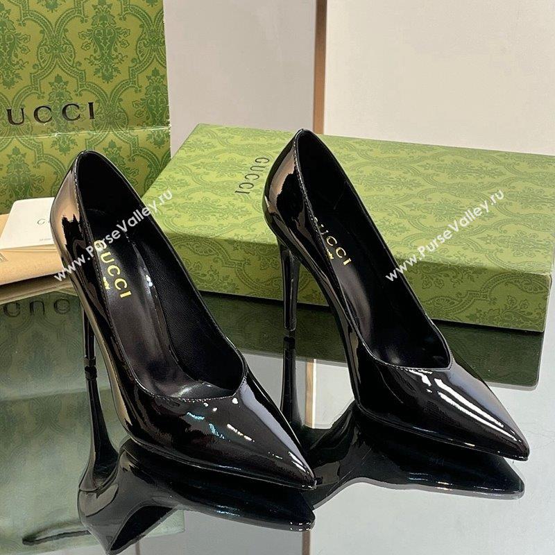 Gucci Patent Leather Pointed High heel Pumps 10.5cm with GG Black 2023 738682 (SS-231012005)