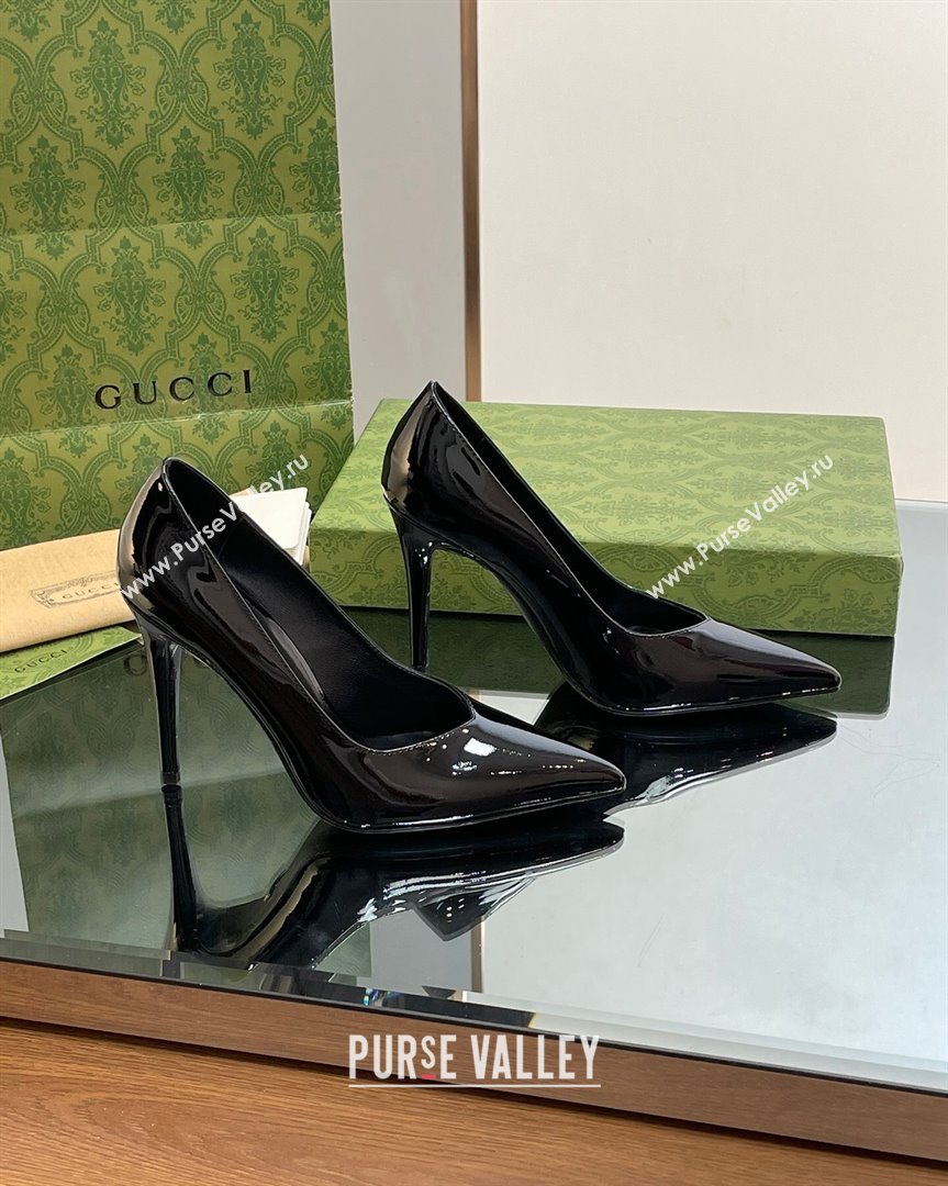 Gucci Patent Leather Pointed High heel Pumps 10.5cm with GG Black 2023 738682 (SS-231012005)