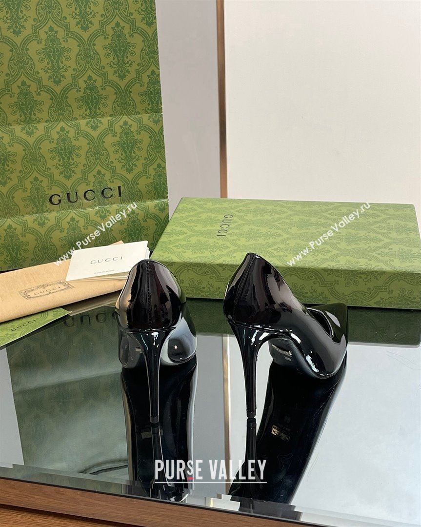 Gucci Patent Leather Pointed High heel Pumps 10.5cm with GG Black 2023 738682 (SS-231012005)