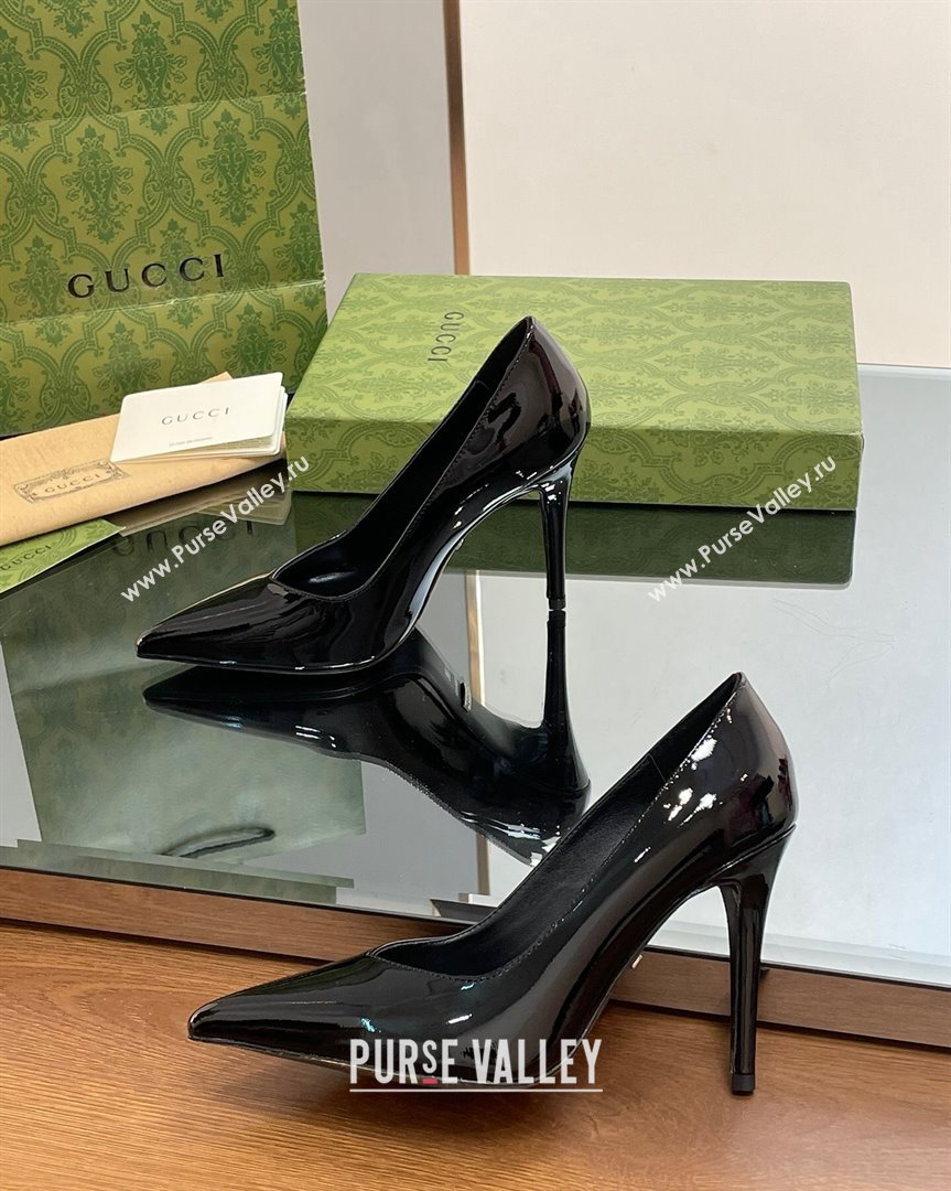 Gucci Patent Leather Pointed High heel Pumps 10.5cm with GG Black 2023 738682 (SS-231012005)